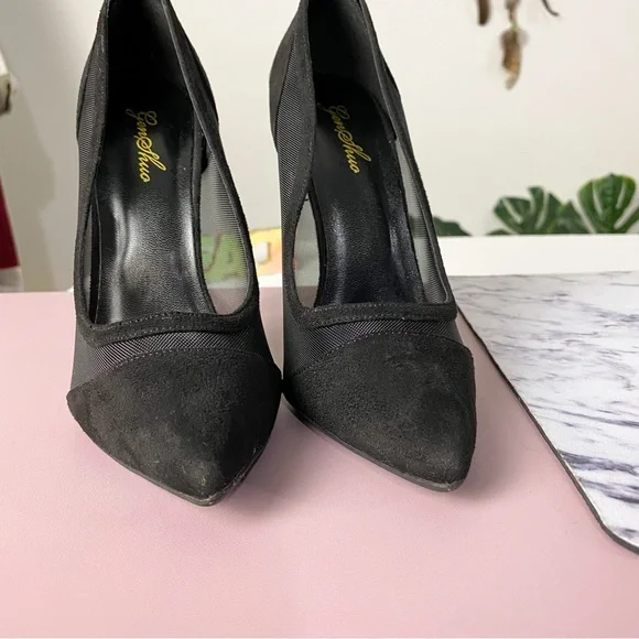 Boutique Mesh & Faux Suede Black Stiletto Heels Size 7 - Picture 6 of 7